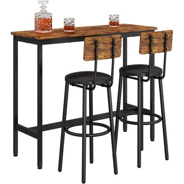 GNIXUU Bar Table Set, Bar Table and Chairs Set, 3-Piece Dining Table Set, Bar Height Counter with 2 Stools, Industrial Breakfast Table Set for Kitchen, Living Room Rustic Brown(43.31 inches)