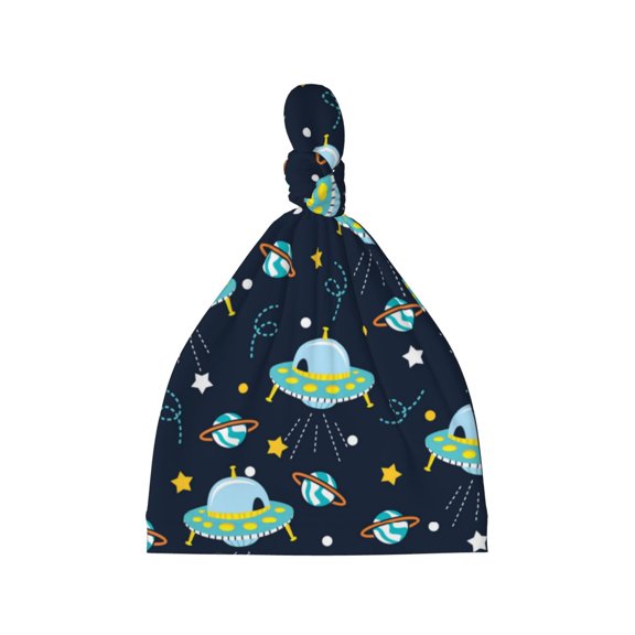 Balery Galaxy With Ufo Pattern Baby Beanie, Knotted Baby Hat, Infant Hat, Newborn Beanie, Adjustable Beanie, Baby Cap, Newborn Headwear