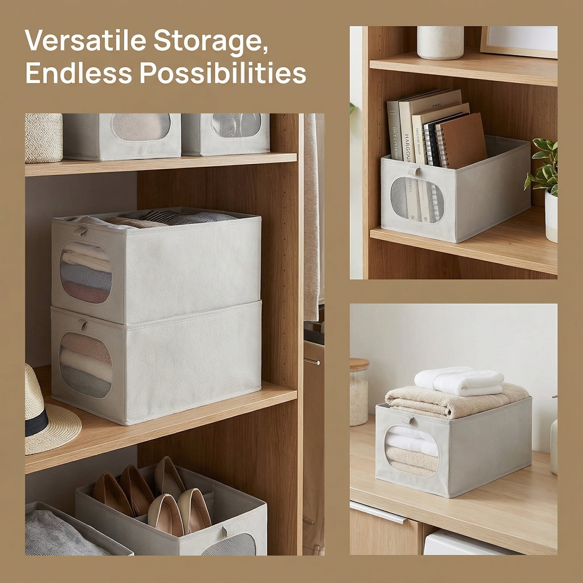 Unique Bargains Fabric Storage Bin With Bottom Light Grey 18.5*11.8*9.8in