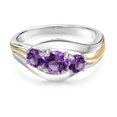 thumbnail image 3 of Gem Stone King Purple Amethyst 3 Stone Ring for Women | 925 Sterling Silver and 10K Yellow Gold | 0.98 Cttw | Round 5MM and 4MM | Wedding Engagement Anniversary Promise Ring for Women | Size 9, 3 of 4