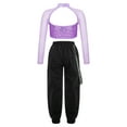 thumbnail image 2 of TTAO Kids 2Pcs Tracksuit Girls Shiny Crop Top with  Cargo Pants Outfits for Hip Hop Sports Dancewear Lavender 10, 2 of 7