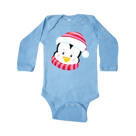 

Inktastic Cute Penguin Penguin With Pink Hat And Scarf Gift Baby Boy or Baby Girl Long Sleeve Bodysuit