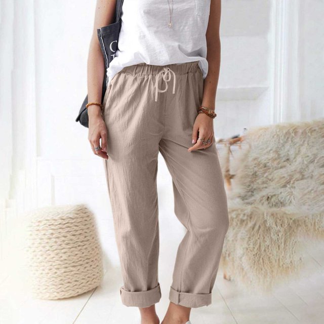 Women's Straight Pants Elastic Waist Casual Trousers Pants With Pockets