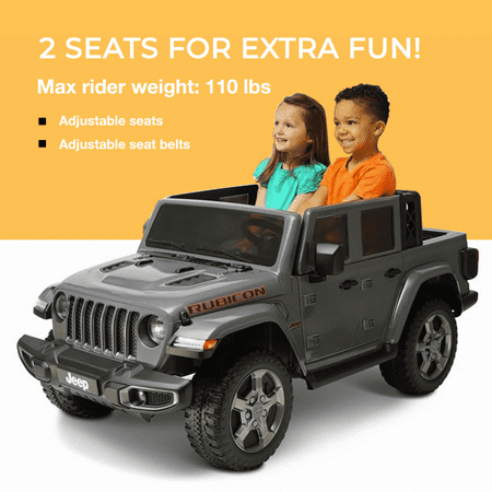 12V Jeep Gladiator Rubicon Battery Powered RideOn, 2-Seater, Gray, Child Ages 3-8, Max Speed 5 mph