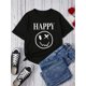 thumbnail image 2 of 1pc Teen Girls' Oversized Casual T-Shirt with Bold "HAPPY" Letter & joyful Face Print - Soft Polyester Blend, Crew Neck, Short Sleeve, Loose Fit for Spring/Summer, 2 of 5