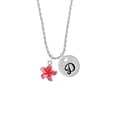thumbnail image 2 of Delight Jewelry Silvertone Hot Pink and Orange Plumeria Flower Silvertone Script Initial Disc - D - Charm Necklace, 20"+3", 2 of 4