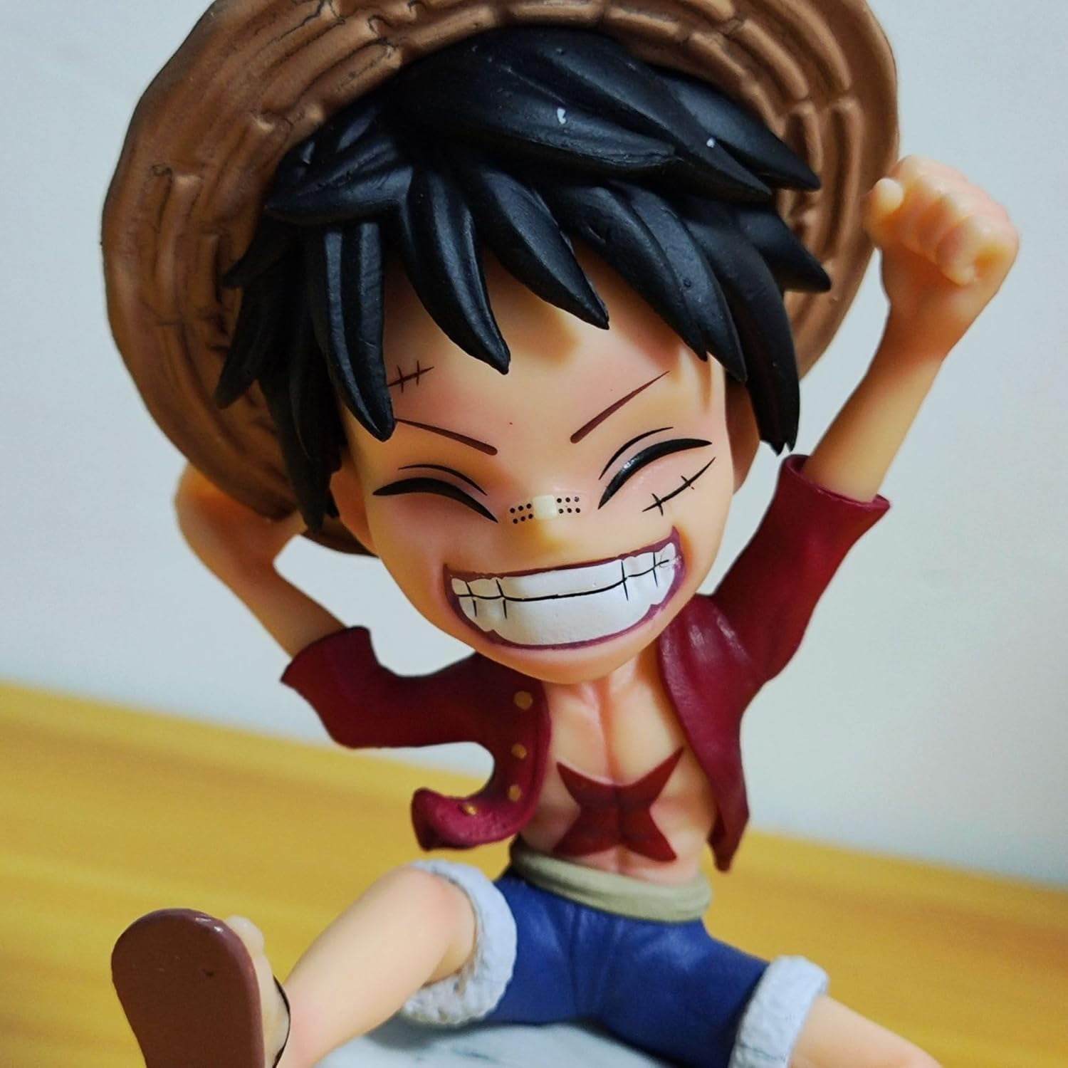 Newly Luffy Figure Sitting Q Version Hat Monkey D. Luffy Anime Figures 16cm/6.3inch Handmade PVC Cartoon Character Model Decoration Craft Gift