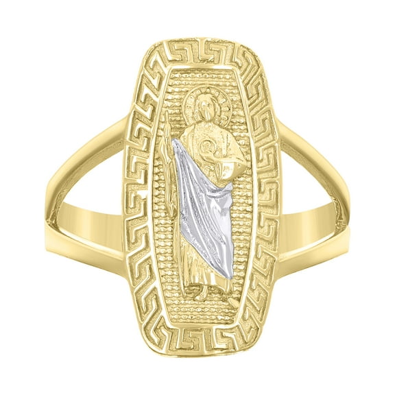 10kt Real Two-tone Gold Womens Saint Jude Religious Greek Key Patterned Ring