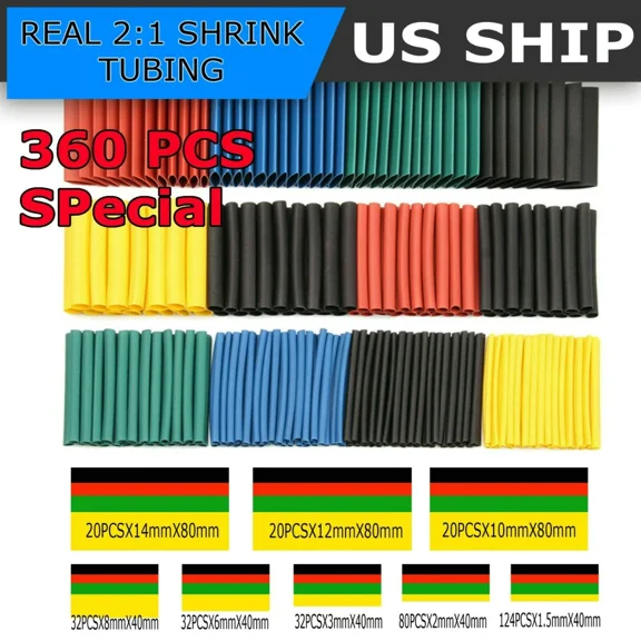 360Pcs Heat Shrink Tubing Sleeve 2:1 Shrinkable Tube Wire Cable Assortment Kit
