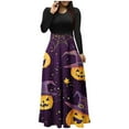 thumbnail image 2 of FDGIU Halloween Costumes Women's Fashion Printed Long Sleeve Round Neck Pullover Patchwork Dress Womens Dress Long Lantern Sleeve, 2 of 4