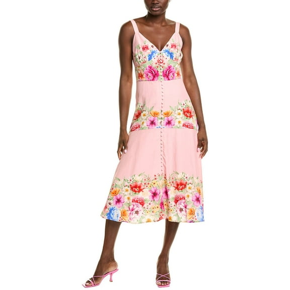 Elie Tahari womens Lex Linen-Blend Dress, 4, Pink