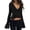 Black, variant on Women's Bell Long Sleeve Wrap Cropped Blouse Slim Fit Deep V Neck Lace Trim Tops Ruched Tie Front Y2K Going Out Date Night Outfit, Pink, XL