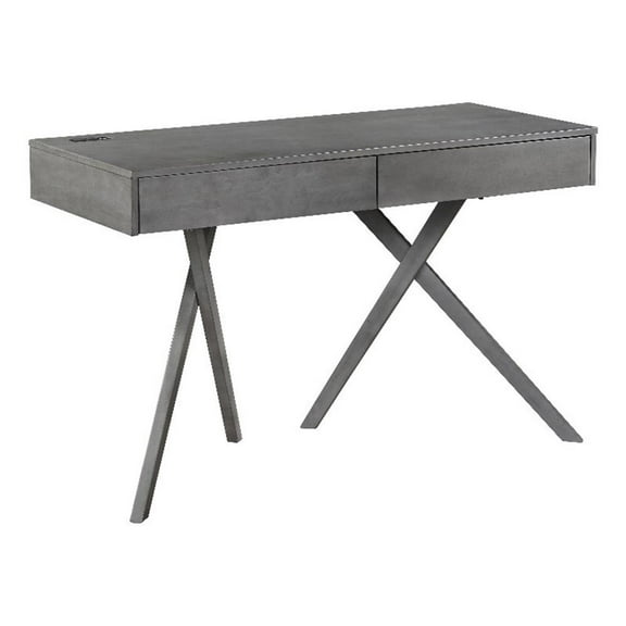 Bowery Hill Contemporary Wood Writing Desk with USB in Gray Finish