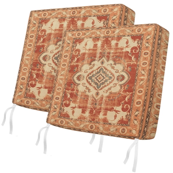 Outdoor Patio Cushion Covers 2 Pack Burnt Orange Bohemia Patio Chair Cushion Covers with Ties and Zipper Tribal Vintage Boho Waterproof Outdoor Seat Cushion Covers for Patio Furniture 20"x18"