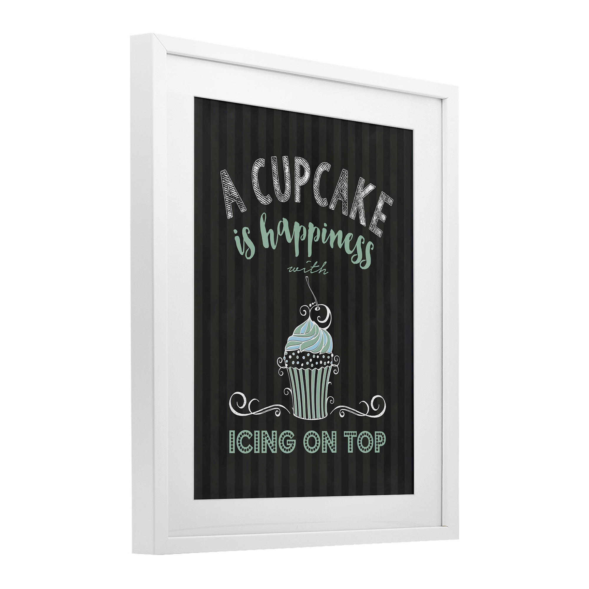 Cupcake Is Happiness with Icing White Framed Print Under Glass, design by Lettered and Lined