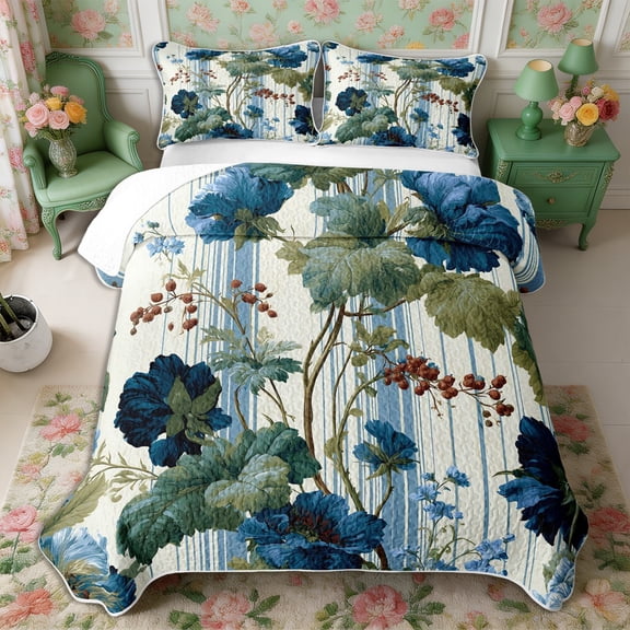 Manfei Vintage Floral Leaves Twin Quilt Set 2 Pieces,Rustic Botanical Twin Coverlet Set,1 Bedspread and 1 Pillowcase