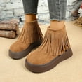 thumbnail image 2 of Fringe Boots for Women Suede Platform Round Toe Furry Lined Back Zipper Casual Warm Winter Ankle Booties, 2 of 7