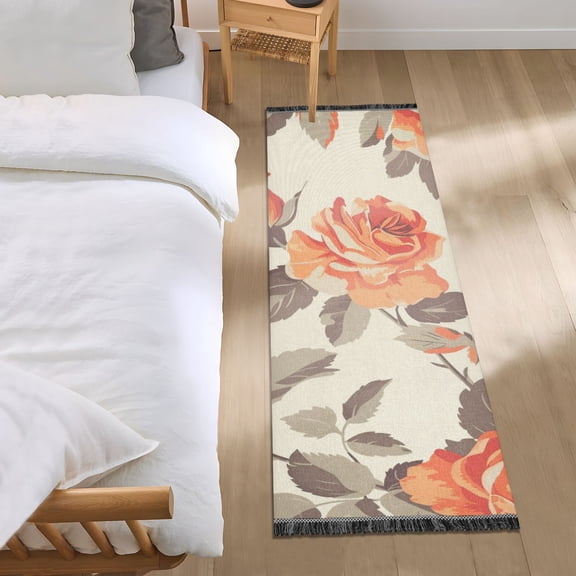 Vintage Rose and Leaf Runner Area Rug 2x6 Soft Non-Slip Washable Bedside Carpet for Hallway Bedroom Living Room Home Decor