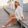 thumbnail image 7 of Evdexr Striped Shorts for Women Linen Bermuda Shorts 2026 Knee Length Drawstring Vacation Short Pants Summer Gauze High Waisted Loose Fit Shorts L, 7 of 7