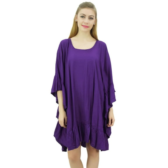 Bimba Womens Purple Frill Kaftan Coverup Dress Easy Wear Knee Length Kaftan-4