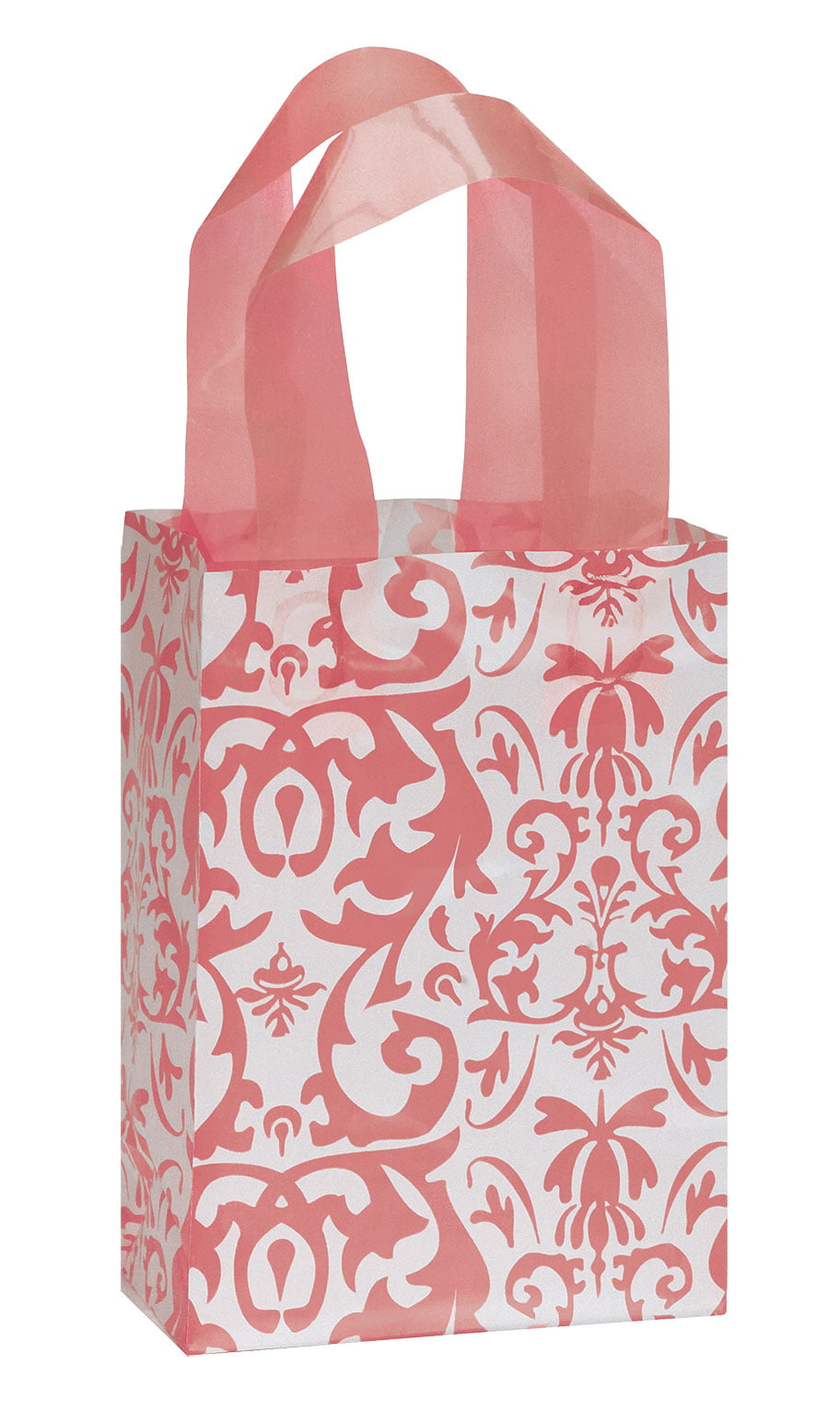 Plastic Bags 25 Pink White Damask Frosted Frosty Small Gift 5" x 3 x 7" Shopping 