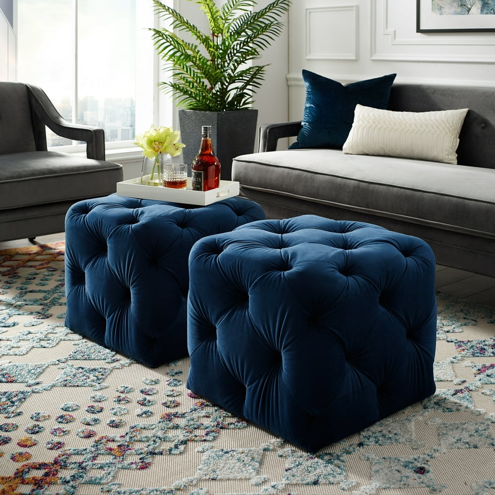 Inspired Home Destiny Velvet Ottoman Square Shaped Modern Allover