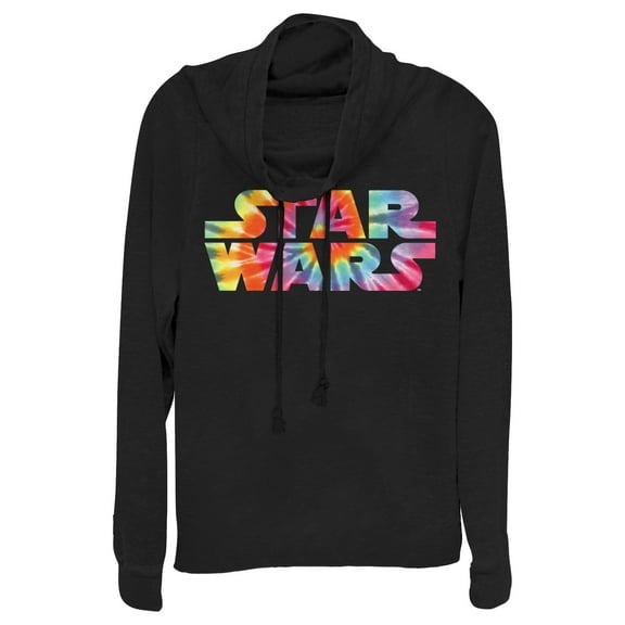 Junior's Star Wars Tie-Dye Logo Cowl Neck Sweatshirt Black 2X Large