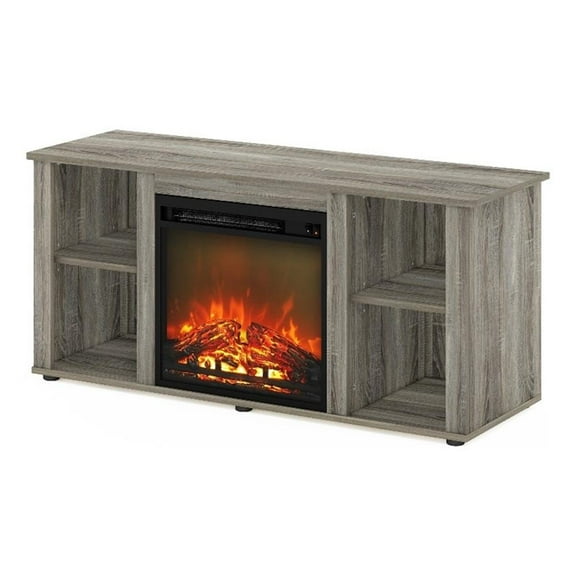 Pemberly Row Contemporary TV Stand with Fireplace in French Oak Gray