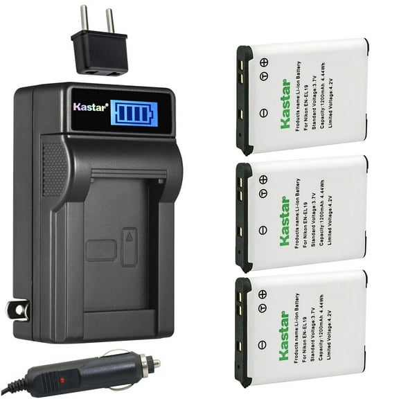 Kastar 3-Pack EN-EL19 Battery and LCD AC Charger Compatible with Nikon EN-EL19, Sony NP-BJ1 Battery, Nikon MH-66 Sony NP-BJ1 Charger, Nikon Coolpix S6900, Coolpix S7000, Sony DSC-RX0 Cameras