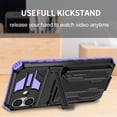 thumbnail image 5 of Heavy Duty Case for iPhone 16 Credit Card Slot Holder Kickstand Bracket Cover, Military Grade Dual-Layers Rugged PC Shockproof Anti-Scratches Lens Protection Case, Purple, 5 of 9