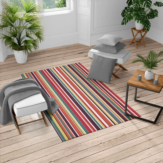 Pastel Turkish Area Rug, Vertically Striped Pattern Different Color Straight Lines Classic Old Fashioned, Soft Carpet for Living Room Decor with Distressed Look, 6.6' X 9.6', Cadet Blue, by Ambesonne