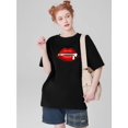 thumbnail image 1 of Lips Printed Round Neck T-shirt, Spring And Summer Casual Short Sleeve Tops For Women, 1 of 8