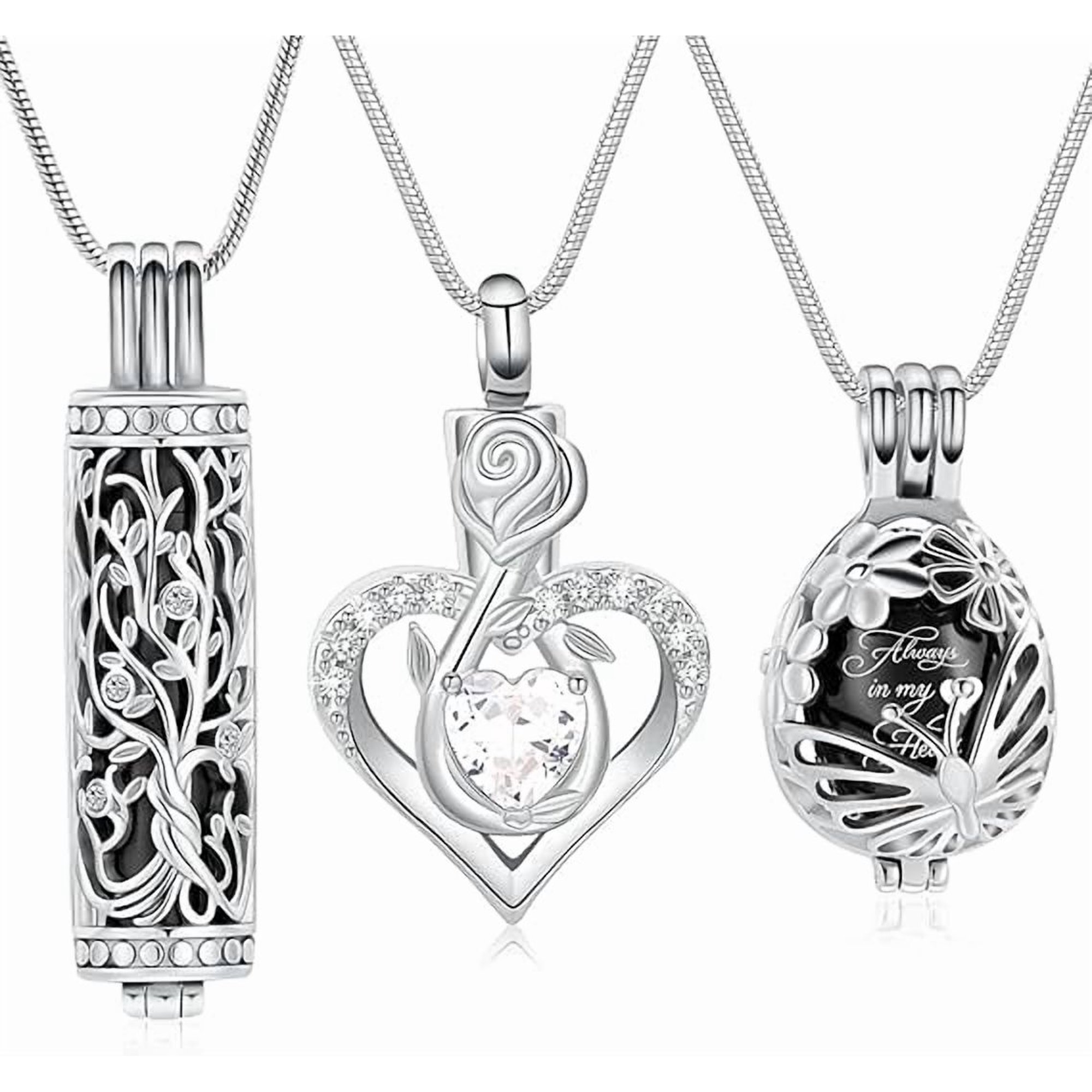 3 Pcs Tree of Life / Heart / Butterfly Urn Necklace for Ashes Memorial Cremation Jewelry Ashes Memorial Keepsake Pendant Birthstone Stainless Steel Remembrance Jewelry