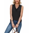thumbnail image 1 of Women's V-Neck Shirts Summer Sleeveless Solid Color Eyelet Embroidery T-shirts Casual Loose Fit Flower Decoration Tops, 1 of 8
