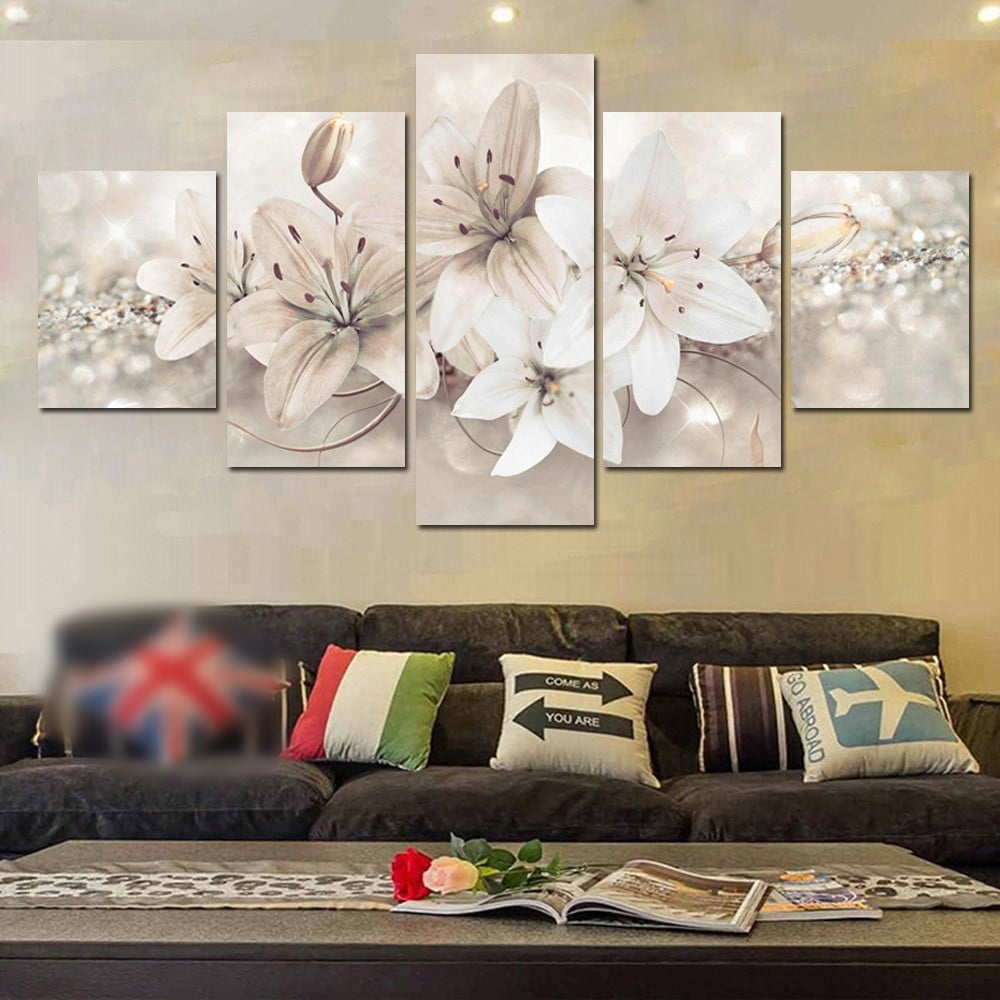 5Pcs Unframed Modern Flower Canvas Painting Wall Art Home Decor Picture ...