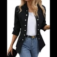 thumbnail image 3 of Conjunto de Chaqueta Informal de Negocios de Larga y Corte Entallado para Mujer, con Doble Botonadura y Abertura Frontal, para Otoño. Negro S, 3 of 7