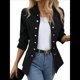 thumbnail image 3 of Conjunto de Chaqueta Informal de Negocios de Larga y Corte Entallado para Mujer, con Doble Botonadura y Abertura Frontal, para Otoño. Negro M, 3 of 7