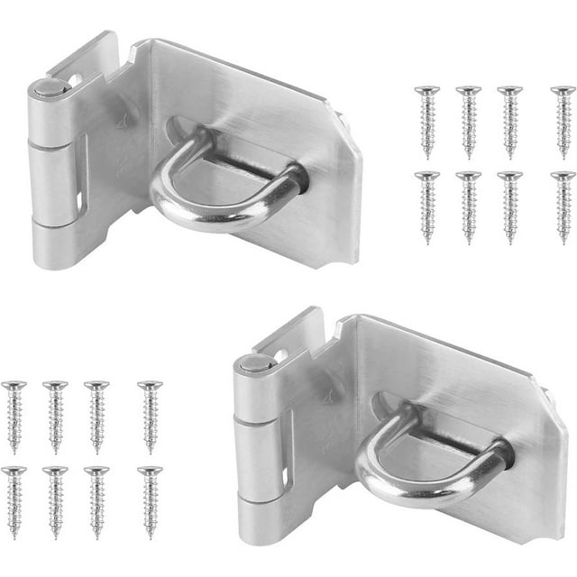4 Inch Door Hasp Latch 90 Degree, Stainless Steel Safety Right Angle Padlock Hasp Locking Latch Security Door Clasp Hasp Lock Latch for Push/Sliding/Barn Door, Silver(2 Pack)