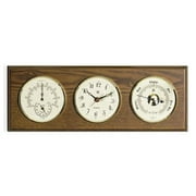 Quartz Clock Barometer & Thermometer with Hygrometer on Oak Wood
