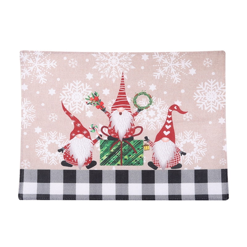 6PCS Christmas PVC Placemats Waterproof Dining Table Place Mats for Christmas Red Christmas Gnome Shape Table Mats Set for Dining Room Kitchen Home Table Decoration Xmas Parties Family Gathering Lovely Xmas Place Mats