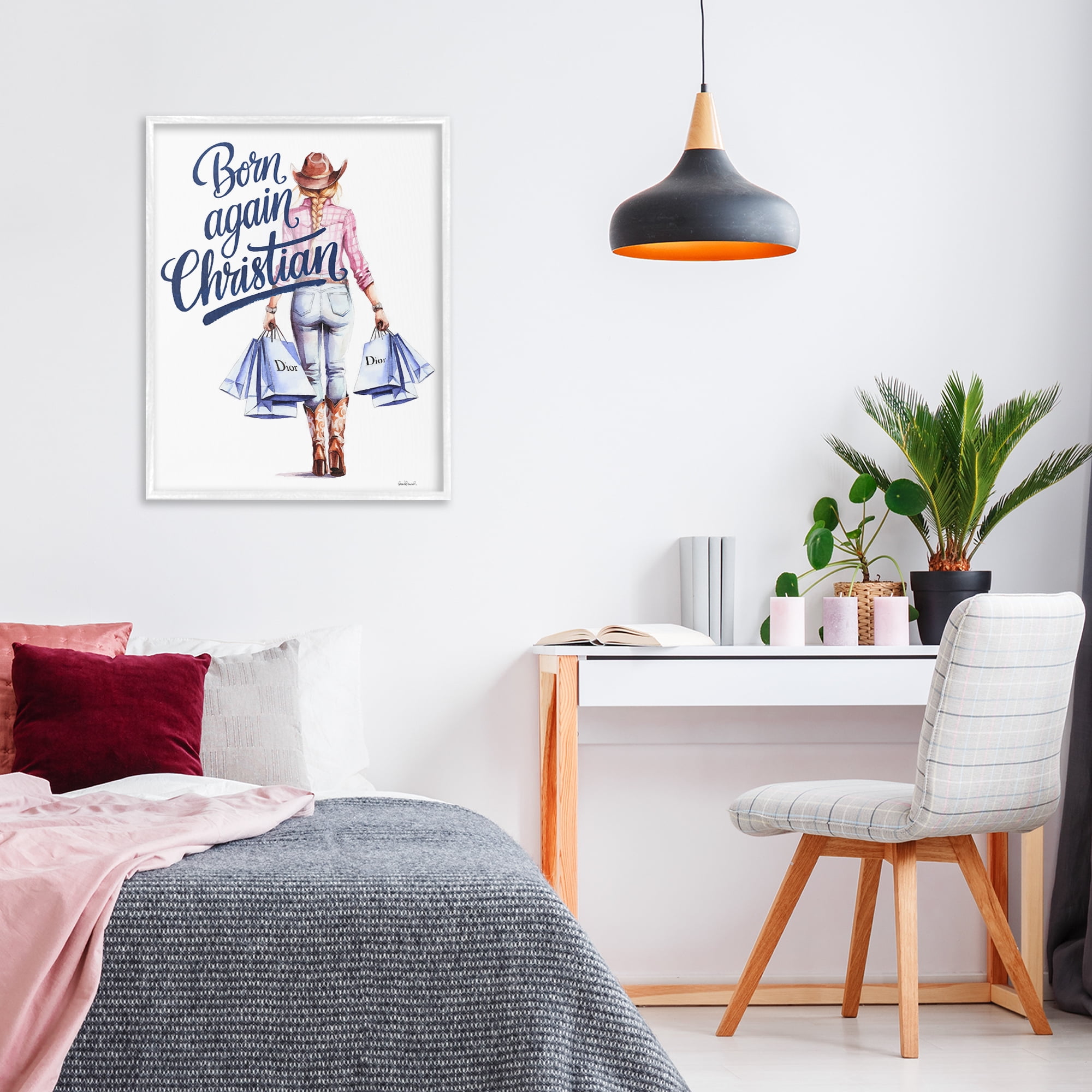 Born Again Christian Cowgirl White Framed Giclee Art, design by Amanda Greenwood