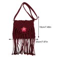 thumbnail image 2 of Monedero de ganchillo bohemio para mujer con borla bolso de hombro de playa de verano (rojo vino), 2 of 8