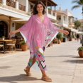 thumbnail image 4 of Xixirimido Heart Shapes Pink Print Women's Kaftan Dresses Plus Size Beach Cover Up V-Neck Batwing Sleeve Swimsuit Coverup Summer Caftan Dress, 4 of 7