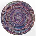 thumbnail image 2 of 5 Ft Round Blue Shade Multi Cotton Area Rug, Hand-Woven, Reversible, Farmhouse Boho Style, Durable & Pet-Friendly Rug for Living Room, Dining Room, and Bedroom, 2 of 4
