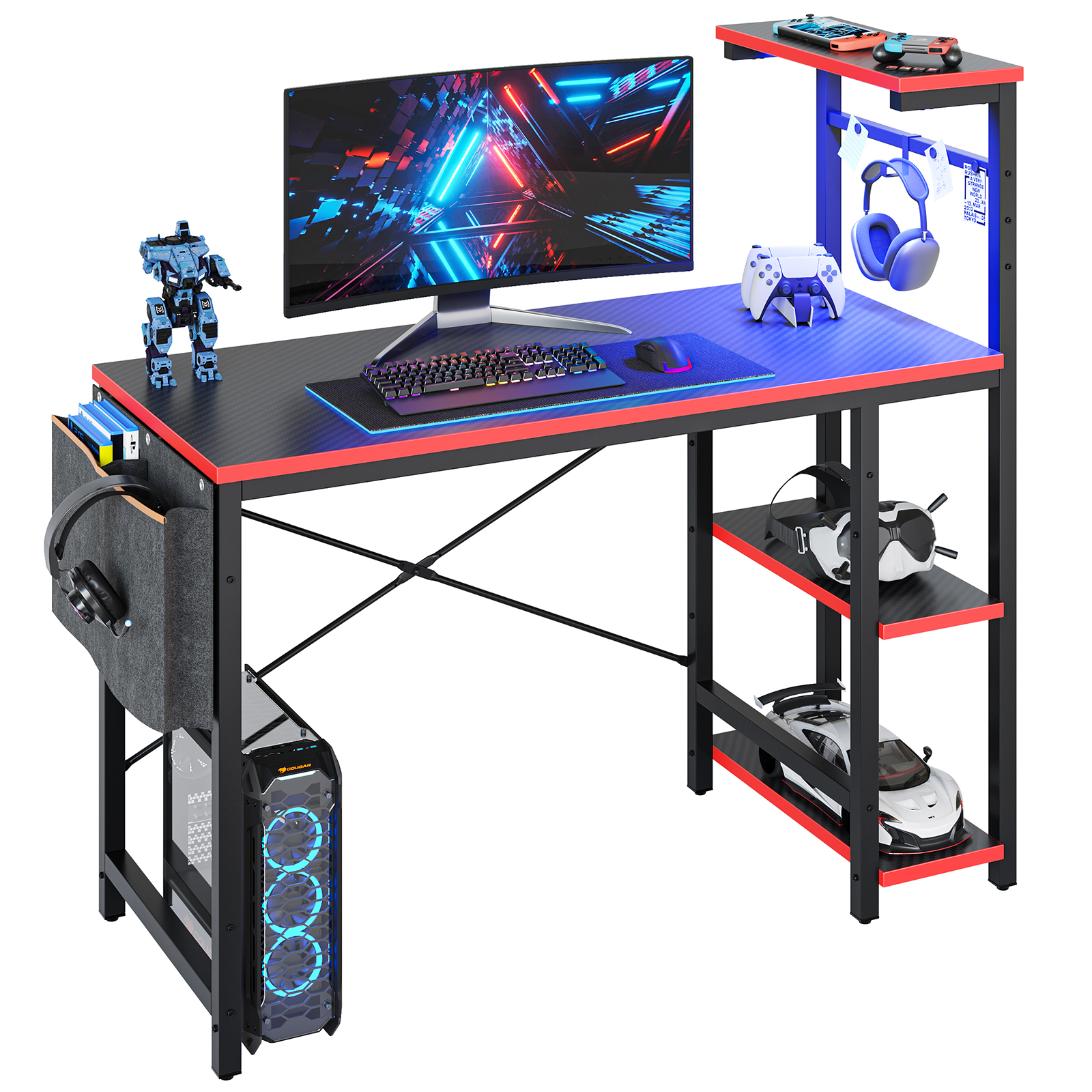 Bestier 44-Inch Gaming Desk with LED Lights and Storage photo 7