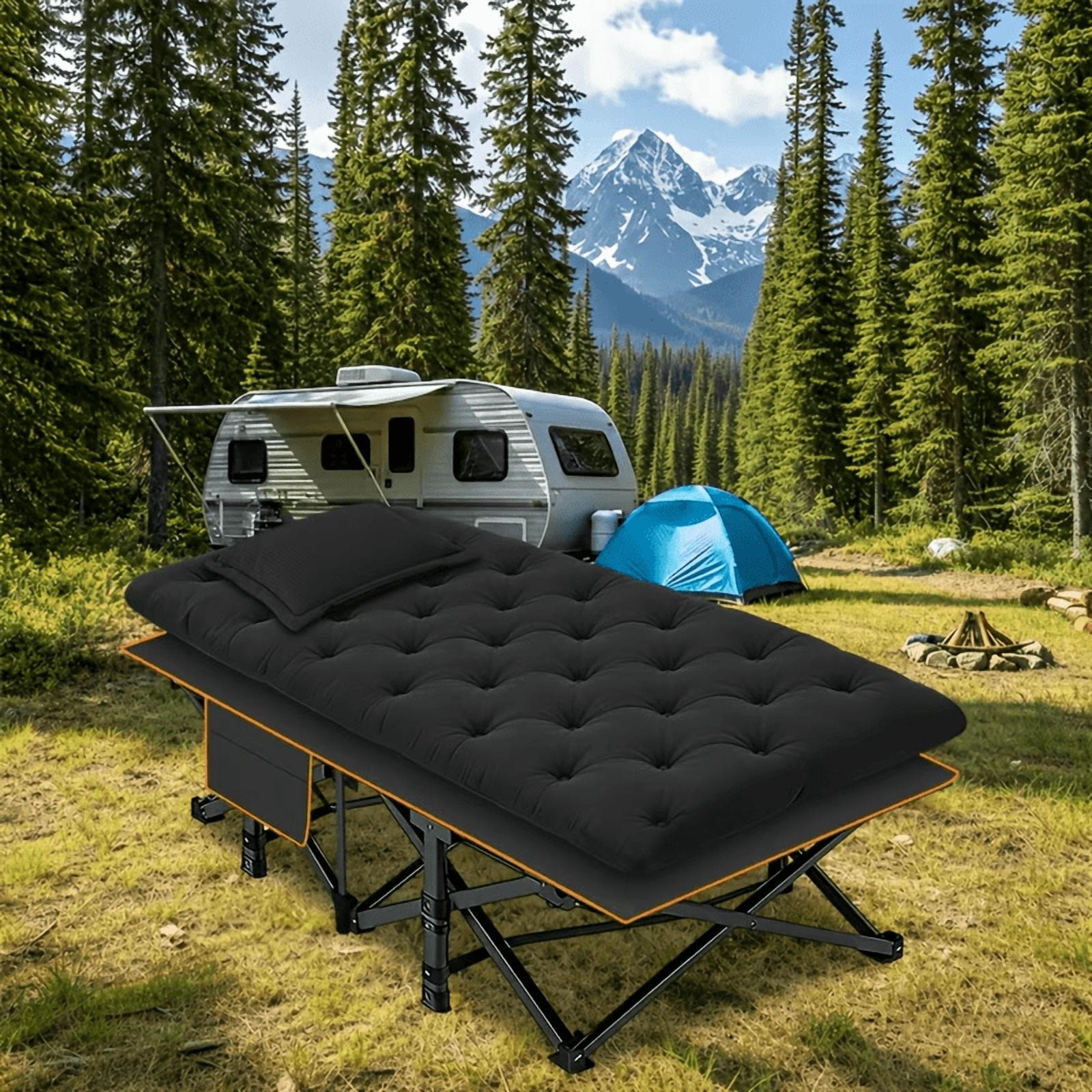 YWORVI 75-inch Comfort Folding Bed: A comfortable folding camping bed with an extra-large, thickened mattress. Portable guest bed with an ergonomic design and s