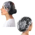 thumbnail image 3 of Gorros de ducha desechables de 100 piezas, gorro de baño grueso de plástico transparente y gorros de baño impermeables gruesos para uso en el tratamiento del cabello, viaje portátil, 3 of 5