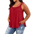 thumbnail image 3 of Aoochasliy Women Plus Size Camisole Tank Top with Lace Ruffled Hem Sleeveless Cami Blouse Casual Solid Color Spaghetti Straps Soft Lightweight Loose Fit Stretch Top, 3 of 9