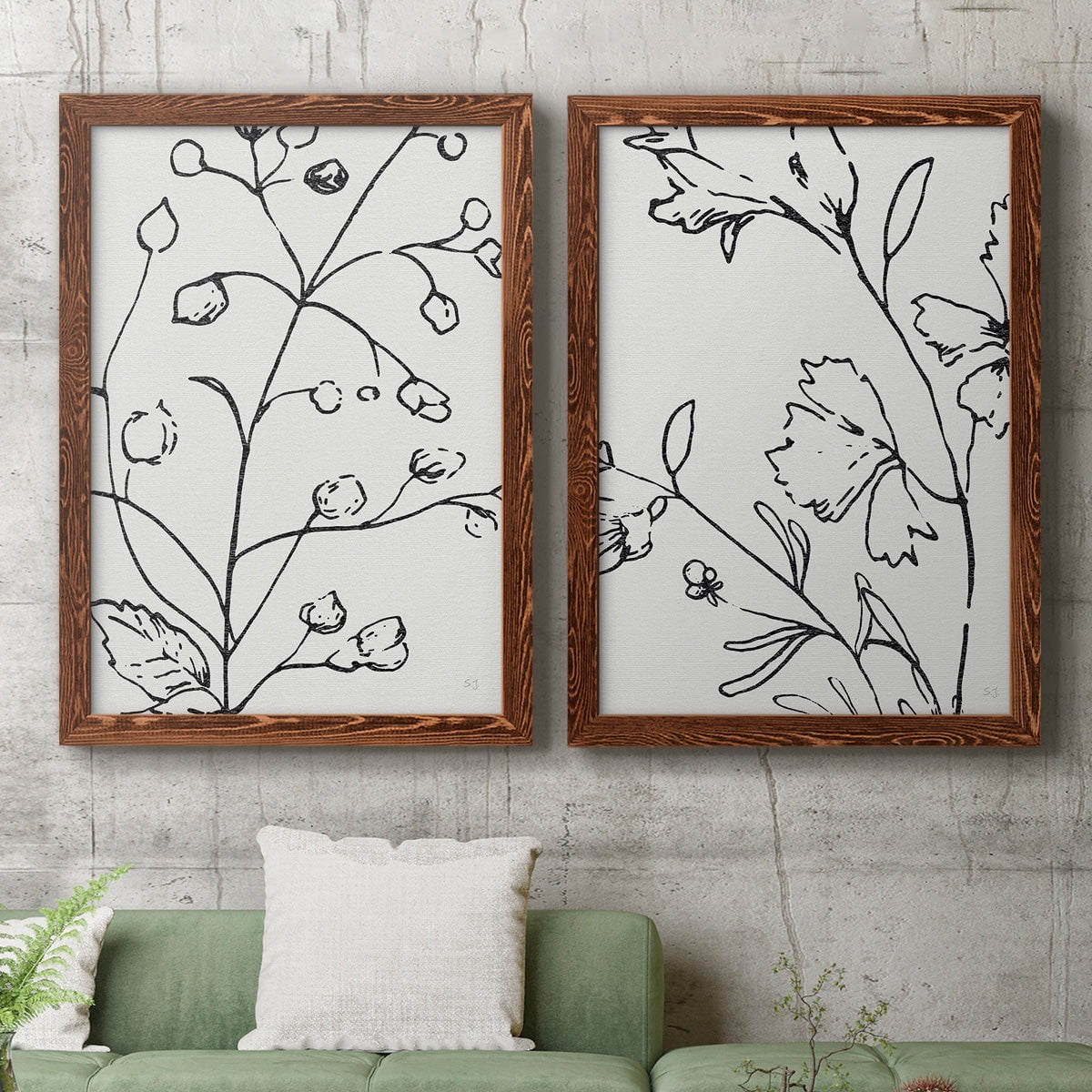 Botanical Sketch I - Premium Framed Canvas 2 Piece Set - Ready to Hang