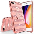 thumbnail image 2 of iPhone 7 Plus Case, iPhone 8 Plus Case, Glitter Cute Phone Case Girls Kickstand, Bling Diamond Rhinestone Bumper Ring Stand Protective Pink iPhone 7 Plus/ 8 Plus Case for Girl Women - Rose Gold Stripe, 2 of 6